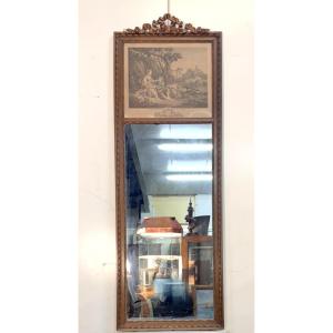 Miroir Trumeau style Louis XVI en bois sculpté
