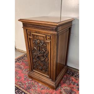 Rare Renaissance Style Walnut Column, Carved On The Front And Back