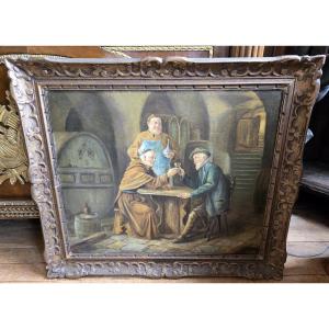 Granval: Oil Painting On Canvas, A Tasting Scene In The Cellars Of A Monastery