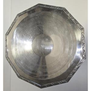 grande coupe sur talon époque Art Déco en métal argenté 