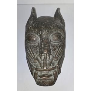 Benin XIXeme : masque de panthère en bronze