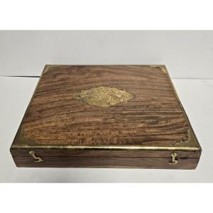 English Box In Rosewood And Gilt Brass Marquetry