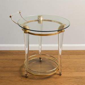 Italie 1970' : charriot de bar en verre et laiton doré