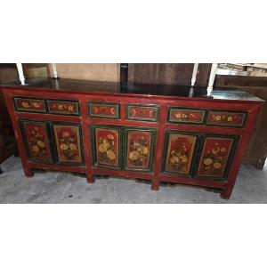 Asie XIXeme : Très grande enfilade en bois laqué