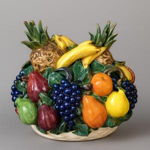 A Very Important Centerpiece In Slipware Depicting An Abundant Basket Of Fruit