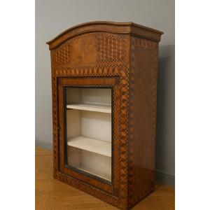 Antique Louis XV Period Display Case In Marquetry With Geometric Designs