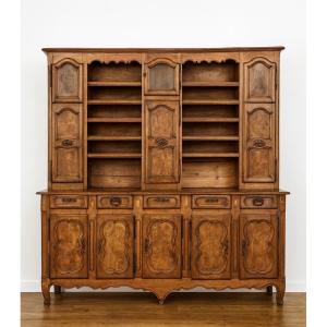 Louis XV Period Walnut And Elm Clock And Dresser, Entirely Carved