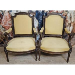 Paire de fauteuils style Louis XVI, en bois sculpté