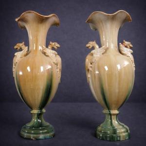 Pair Of Large Decorative Ceramic Vases – Art Nouveau Style  