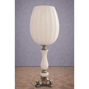 Antique Lamp In Opaline Glass And Metal – Art Deco Style