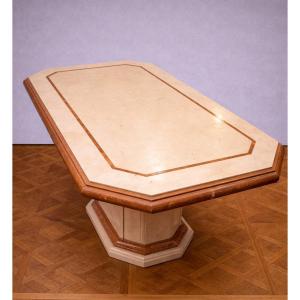 Grande table de salle à manger en marbre – Piètement central  