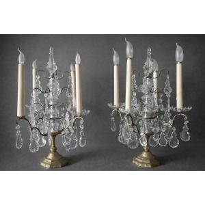 Pair Of Bronze And Crystal Girandoles – 19th Century  