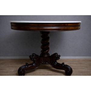 Antique Carved Mahogany Side Table With Marble Top – Empire Period 