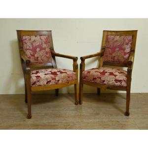 Pair Of Antique Walnut Armchairs – Empire/restoration Period – 