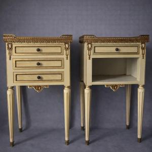 Pair Of Venetian Louis XVI Style Bedside Tables/nightstands – Marble Tops 