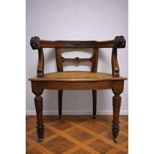 Antique Renaissance-style Carved Wooden Office Chair – Cane Seat – 19th Century