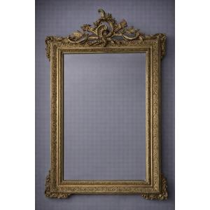 Miroir doré ancien à fronton sculpté – époque Napoléon III - XIXeme