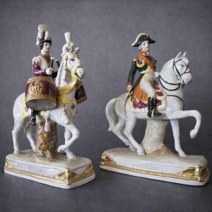 Paire de sujets en porcelaine – Cavaliers Empire – Garde Impériale & A. Cheval / Bessières 