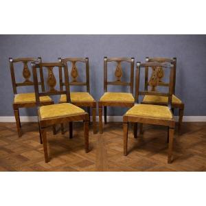 Suite de 6 chaises marquetées – Style Biedermeier / Restauration