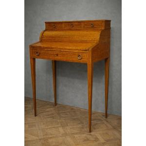 Bureau cylindre / Bureau à abattant – Marqueterie – style Louis XVI - XXeme siecle 