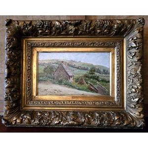 Huile sur panneau – Paysage Provencal rural animé - XIXeme