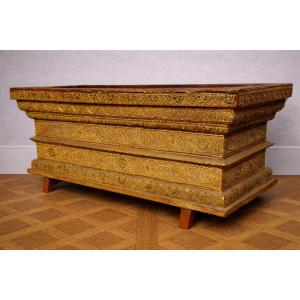 Antique Carved And Gilded Wooden Planter – Oriental/indian Decoration – Late 19th Century 