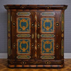 Armoire Alsacienne peinte polychrome – Style Louis XIV – décor floral – XIXeme – Art Populaire 