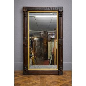 Grand miroir ancien à fronton sculpté – bois et dorure – style Renaissance / XIXe