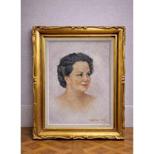 Antique Portrait Of A Woman – Oil On Canvas Signed René Cazassus – Gilt Frame 