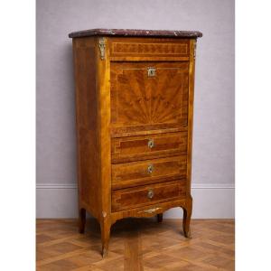Secretaire ancien marqueté style Louis XV – plateau marbre