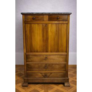 Louis Philippe Period Walnut Secretary Desk With Marble Top – 