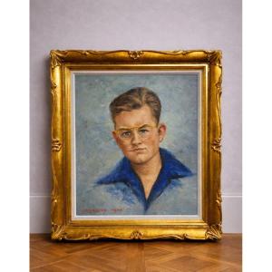 Antique Portrait Of A Young Man – Oil On Canvas Signed René Cazassus – Gilt Frame