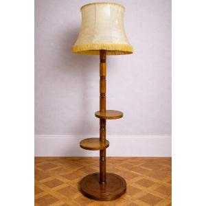 Wooden Servant's Floor Lamp With Fringed Lampshade – Vintage Style 