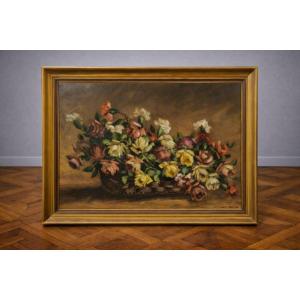 Grande huile sur panneau signée Ivan Gorini – nature morte aux fleurs – 