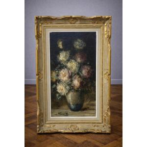 Tableau ancien signé G. Marotte – Huile sur toile – Nature morte au bouquet – 