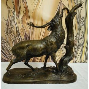 Large Bronze Animal Group – Rutting Stag – Late 19th Century 