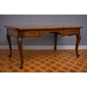 Louis XV Style Flat-top Desk In Walnut And Elm – 20th Century