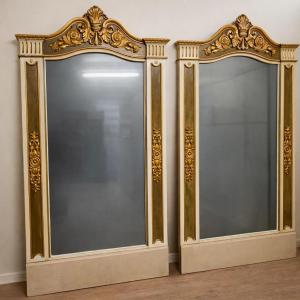 Paire de très grands miroirs trumeaux / néoclassiques – XIXe siècle / haut 234 cm