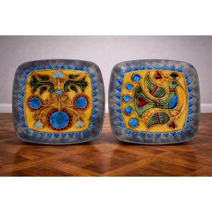 2 plats en céramique signés – Jean Claude Taburet pour HB Quimper / céramique d’art 