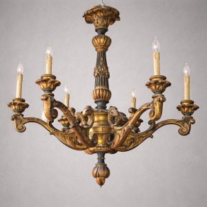 Lustre en bois Venitien, sculpté et doré, style baroque / Louis XV 
