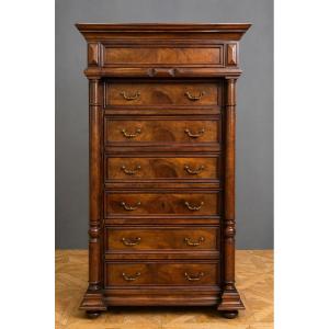 Semainier / Chiffonnier In Solid Walnut, Napoleon III Period