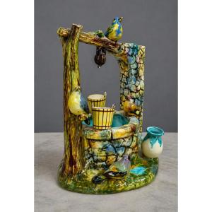 Vallauris: Decorative Ceramics Depicting A Well With Birds