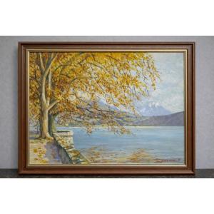 F. Zerboni – Paysage lacustre animé – Huile sur panneau - milieu XXeme  
