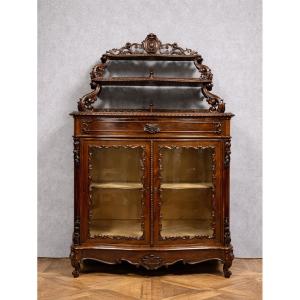 Napoleon III Period Curved Display Case In Mahogany