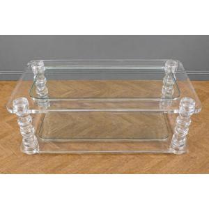 Maison Roméo Designer Coffee Table In Lucite And Glass - 1970s