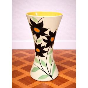 Vallauris: Ceramic Vase Signed G.f. - Stylized Floral Design - H. 36 Cm