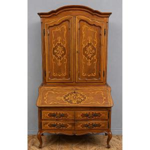 bibliothèque cabinet de style Louis XV galbée en marqueterie