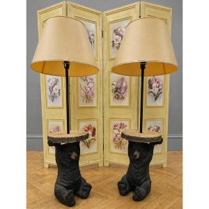 Paire de lampes ours en résine – tables d’appoint