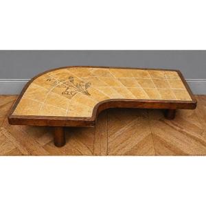 Table basse biomorphe en céramique – signée Barrois – années 50/60