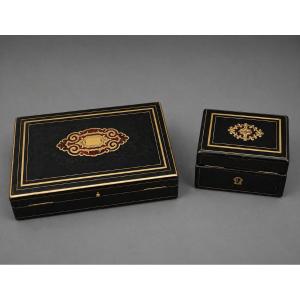 Deux coffrets en bois noirci à décor de marqueterie Boulle – XIXe siècle